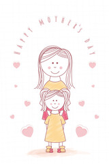 Woman and girl Mother and daugther Happy mothers day card Vector