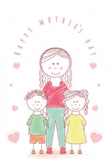 Woman with childrens Happy mothers day card Vector