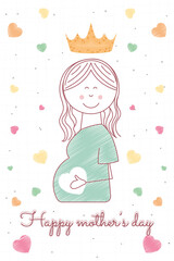 Happy pregnant woman Happy mothers day card Vector