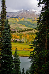 Fototapeta premium Mountain Village, Telluride, in autumn, San Juan Mountains, San Miguel County, Colorado