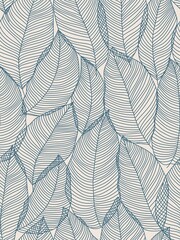 seamless abstract floral background with leaves. white patterrn with blue painted leaves. Vector illustration. Monochorome.