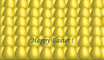 Wielkanocna kartka, złote jajka 3D i napis Happy Easter. © Aga Bak