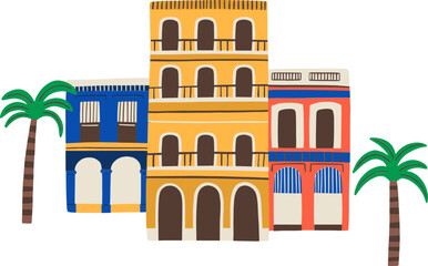 Cuban Architecture Building Cartoon Illustration