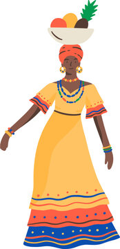 Dark Skin Cuban Woman Dancing Cartoon Illustration