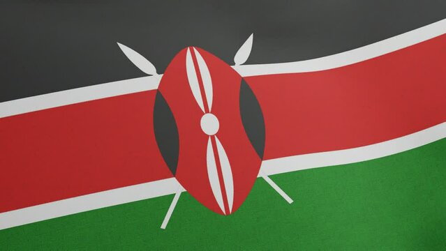National flag of Kenya waving original size and colors 3D Render, Republic of Kenya flag textile with Maasai shield, coat of arms Kenya independence day, Bendera ya Kenya