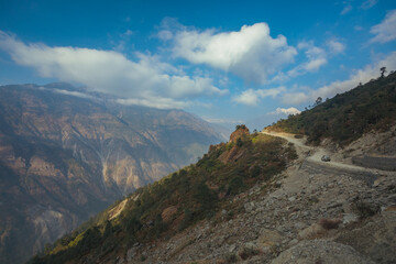 Mountain landscape Himalayas. rivers and jungle Nepal. mountain meditation 