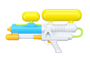 Plastic water gun toy for playing in the swimming pool isolated on white