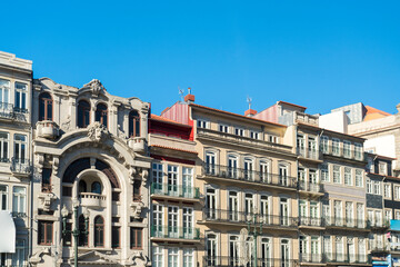 Portugal, Porto, Facades of residential buildings in old town