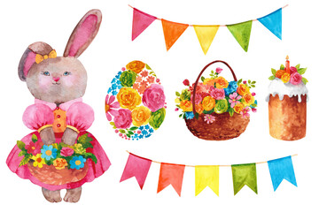 Easter rabbit. Watercolor set of bunnies for Easter isolated on white background