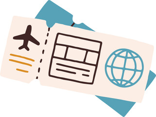 Boarding Pass and Flight Ticket Cartoon Illustration