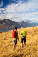 Fototapeta na wymiar Adventure couple on vacation hiking trip South Island