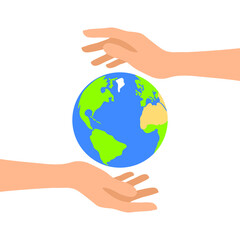 Female hands carring planet Earth between them isolated on a white background. Earth day concept