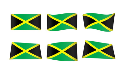 Jamaica Flag Set Jamaican Flags National Symbol Banner Icon Vector Stickers Caribbean South Central America Wave Country City State Wavy Realistic Culture Nation Republic Kingdom Every All Flag