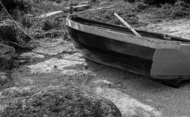 Weathered Wooden Dinghy in Monochrome