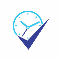 Time management vector logo template. Check mark with clock icon vector design.