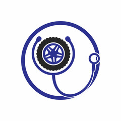 Automotive support and care logo concept. Tire and stethoscope icon logo design.	