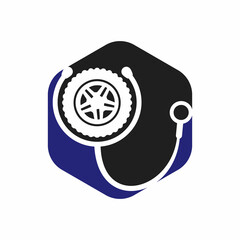 Automotive support and care logo concept. Tire and stethoscope icon logo design.	