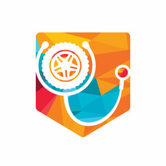 Automotive support and care logo concept. Tire and stethoscope icon logo design.	