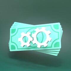 Gear and dollars. Business concept. 3D render.