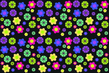 Floral vector illustration pattern made with very colorful flowers for textiles or other uses 