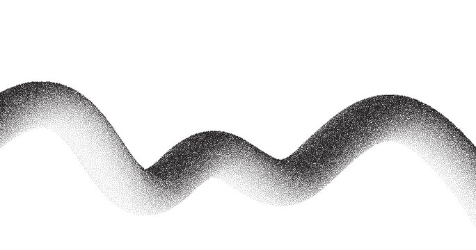 Dotwork wave pattern vector background. Black grunge noise stipple dots wave. Sand grain effect. Black dots grunge banner. Abstract zig zag shape noise dotwork pattern. Stochastic dotted vector