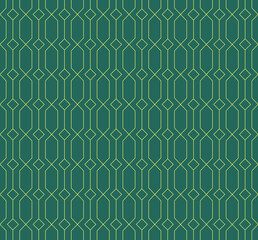 Seamless pattern with golden line diamond rhombus retro style