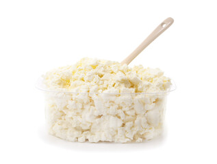 Heap of white cottage cheese.