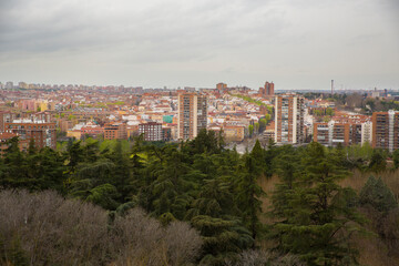 Fototapeta na wymiar Panorama view of the south part of the city of Madrid, Spain. 