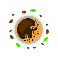 Abstract Flat Fast Food Cup Of Coffee With Beans Meal Background Vector Design Style Cooking, Breakfast