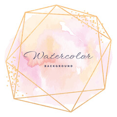 Gold glitter geometric frame on pink watercolor splash - 495508717