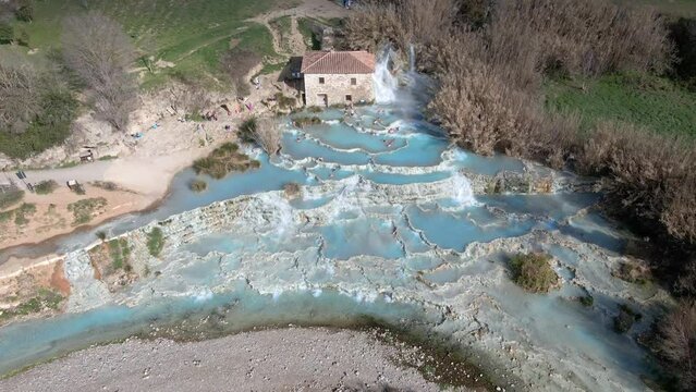 Aerial view of Cascate del Mulino di Saturnia, Tuscany, Italy