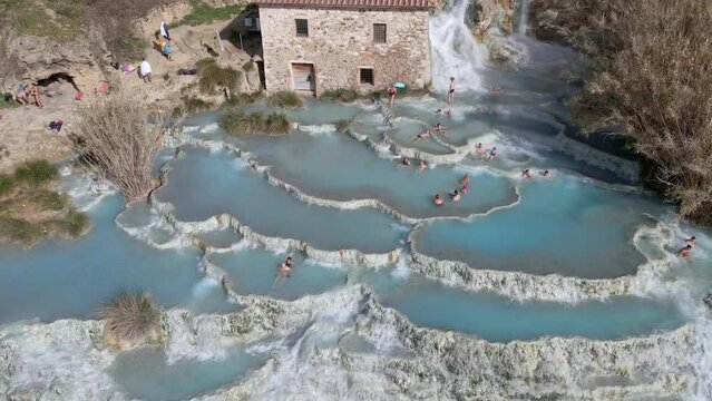 Aerial view of Cascate del Mulino di Saturnia, Tuscany, Italy