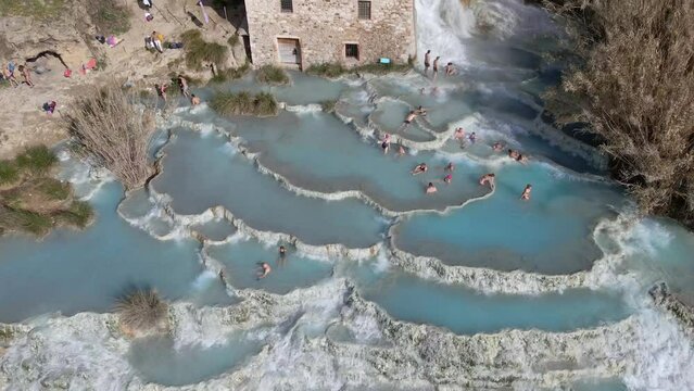 Aerial view of Cascate del Mulino di Saturnia, Tuscany, Italy