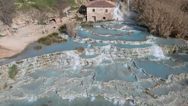 Aerial view of Cascate del Mulino di Saturnia, Tuscany, Italy