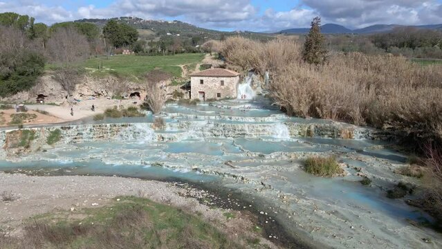 Aerial view of Cascate del Mulino di Saturnia, Tuscany, Italy