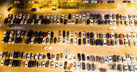 Aerial view of big car parking