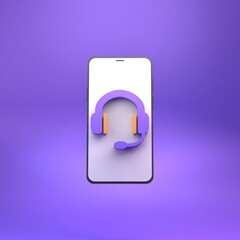 Headphones icon. Call center or support concept. 3d rendering illustration.