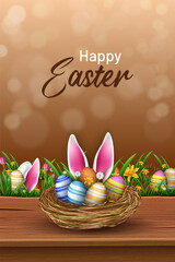 easter eggs are in nest on the table creative vector illustration