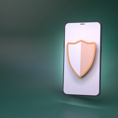 Mobile phone and protection shield. 3d rendering illustration.