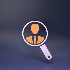 Magnifying glass. The concept of finding employees. 3d rendering illustration.