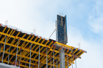 The process of concreting columns on the construction of a new house