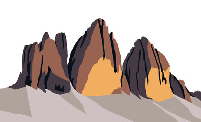 Tre cime di Lavaredo, Drei Zinnen, Sextener Dolomiten or Dolomiti di Sesto, Dolomites mountais, Italy, vector illustration logo