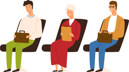 Applicants Waiting for Job Interview Cartoon Illustration