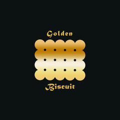 Golden biscuit icon. Luxory gold gradient biscuit icon with description for web design isolated on black background. Vector illustration