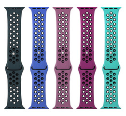 silicone strap for smart watches, on a white background in isolation, collage