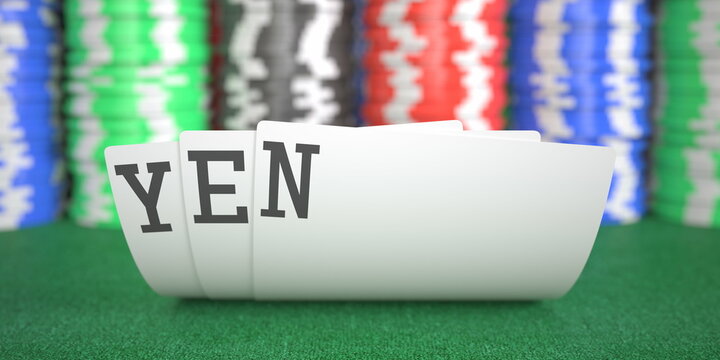 Playing cards with yen text. 3d rendering