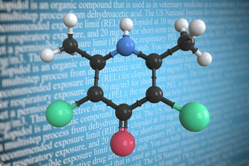 Clopidol scientific molecular model, 3D rendering