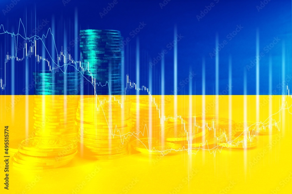 Wall mural investment trading financial on ukraine flag or forex for analyze profit finance business