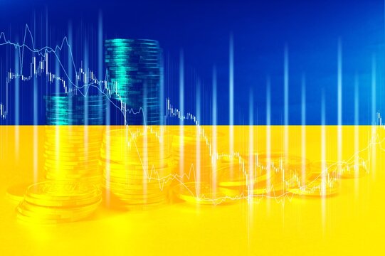 Investment trading financial on Ukraine flag or Forex for analyze profit finance business