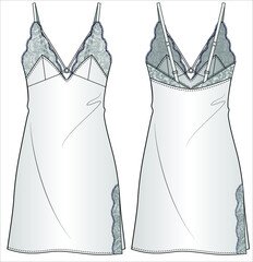 WOMENS SATIN LACE SLIP NIGHTWEAR IN EDITABLE VECTOR FILE